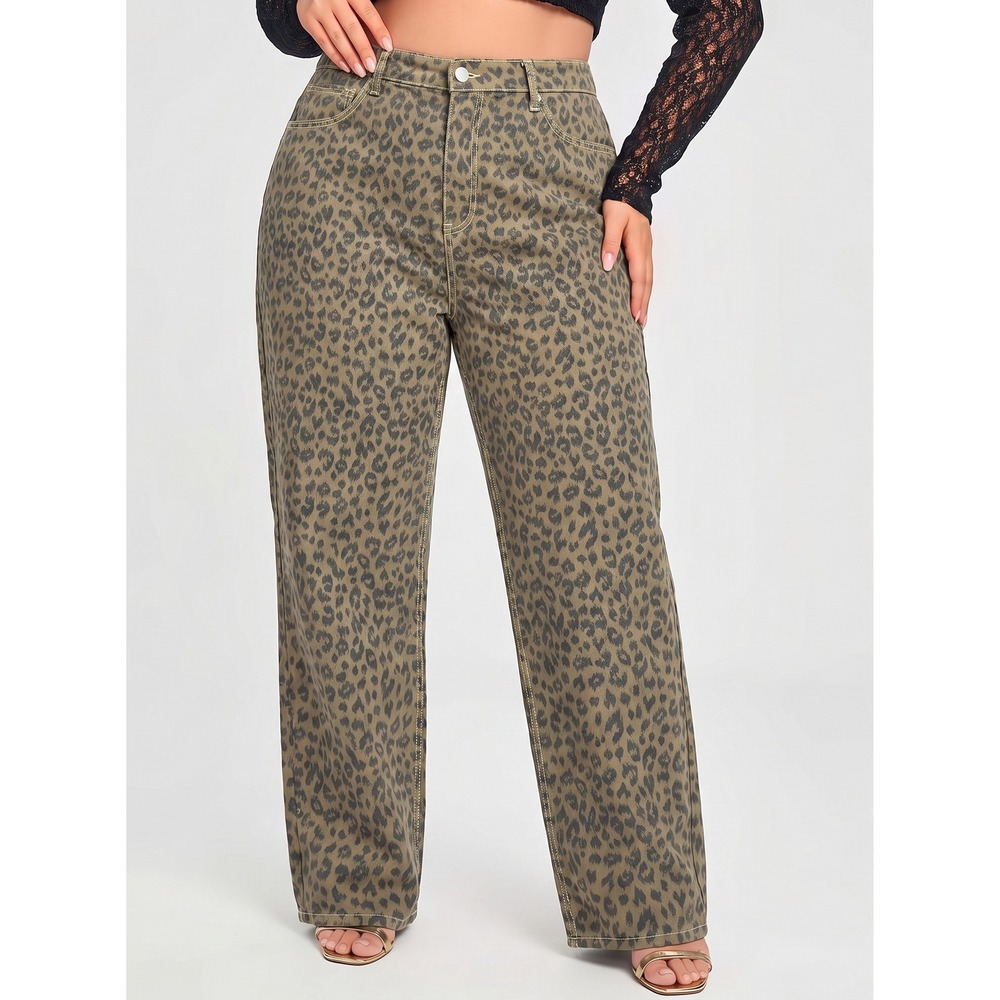 NEW Blue Artemis Leopard Print Wide Leg Jeans Brown Leopard Print Plus Size 14